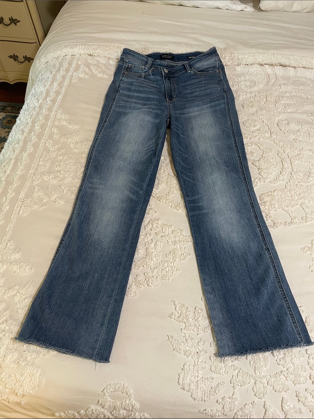 Judy Blue Dad Jean Medium Wash High Waste with Raw Hem